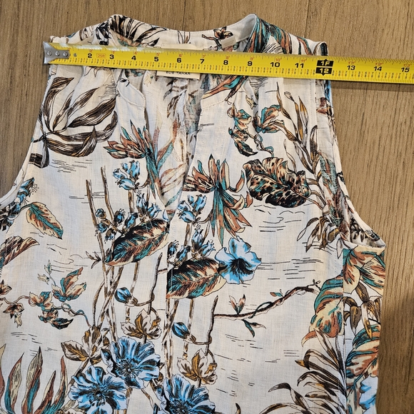 Elie Tahari Ivory Floral Pattern Sleeveless 100% Linen Dress Woman Size S - Picture 6 of 9